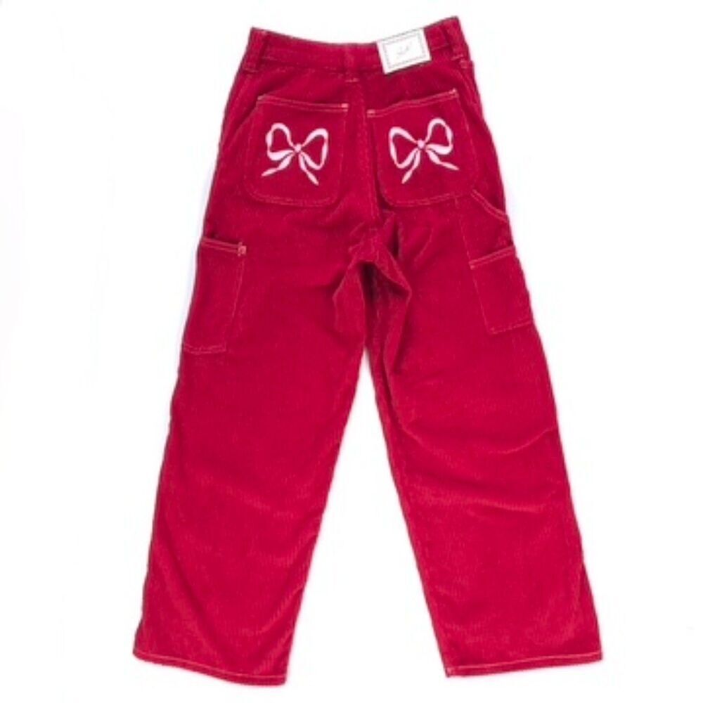 LISA SAYS GAH Dylan Pant Corduroy Cherry Red Bows Coquette Streetwear Girly Boho